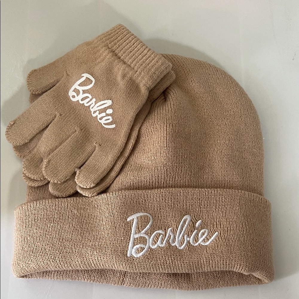 Barbie Beige Knit Hat and Gloves Set